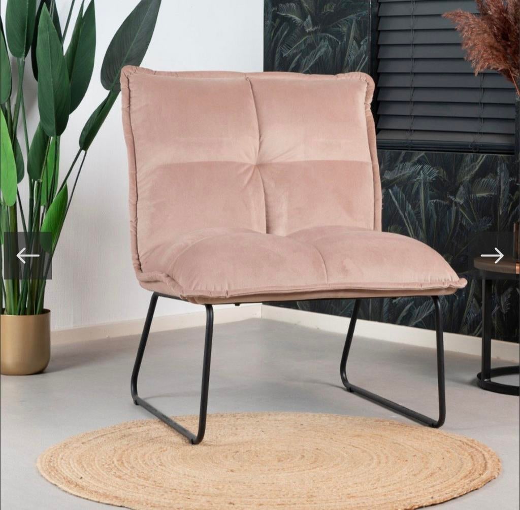 Velvet fauteuil Malaga roze stiel, Ophalen of Verzenden, Zo goed als nieuw, Eenpersoons, Minder dan 150 cm