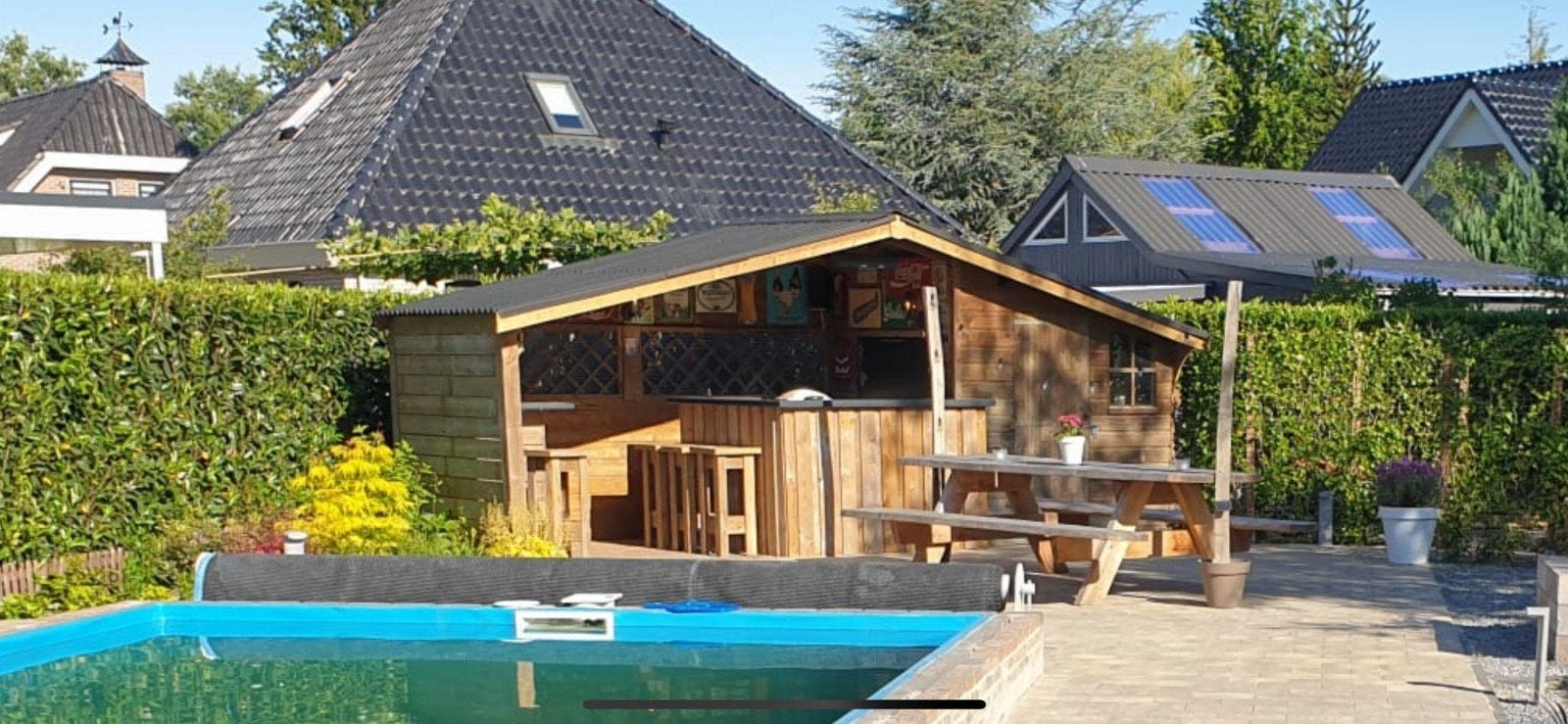 Gezellig houten tuinhuis en overkapping (zonder bar), Ophalen, Tuinhuis, 1 raam, 500 cm of meer