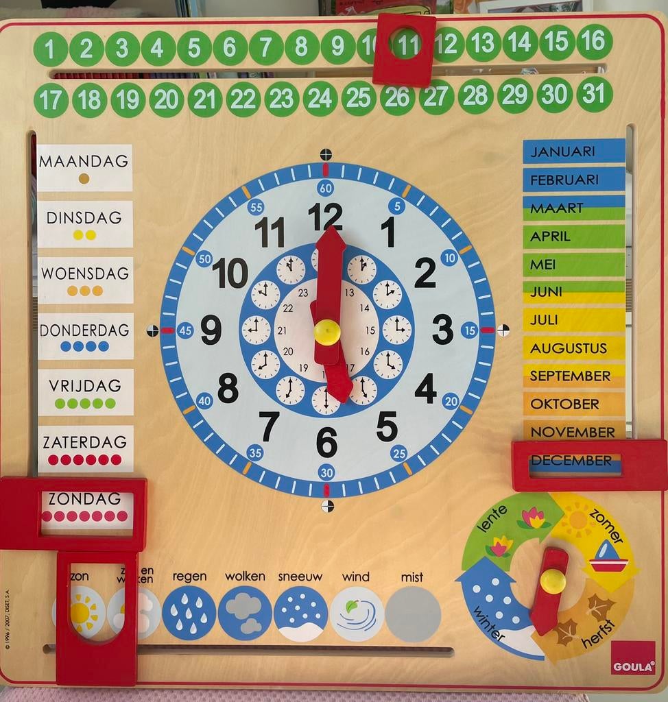 Goula houten kalender klok voor kinderen, Kinderen en Baby's, Speelgoed | Houten speelgoed, Ophalen of Verzenden, Zo goed als nieuw