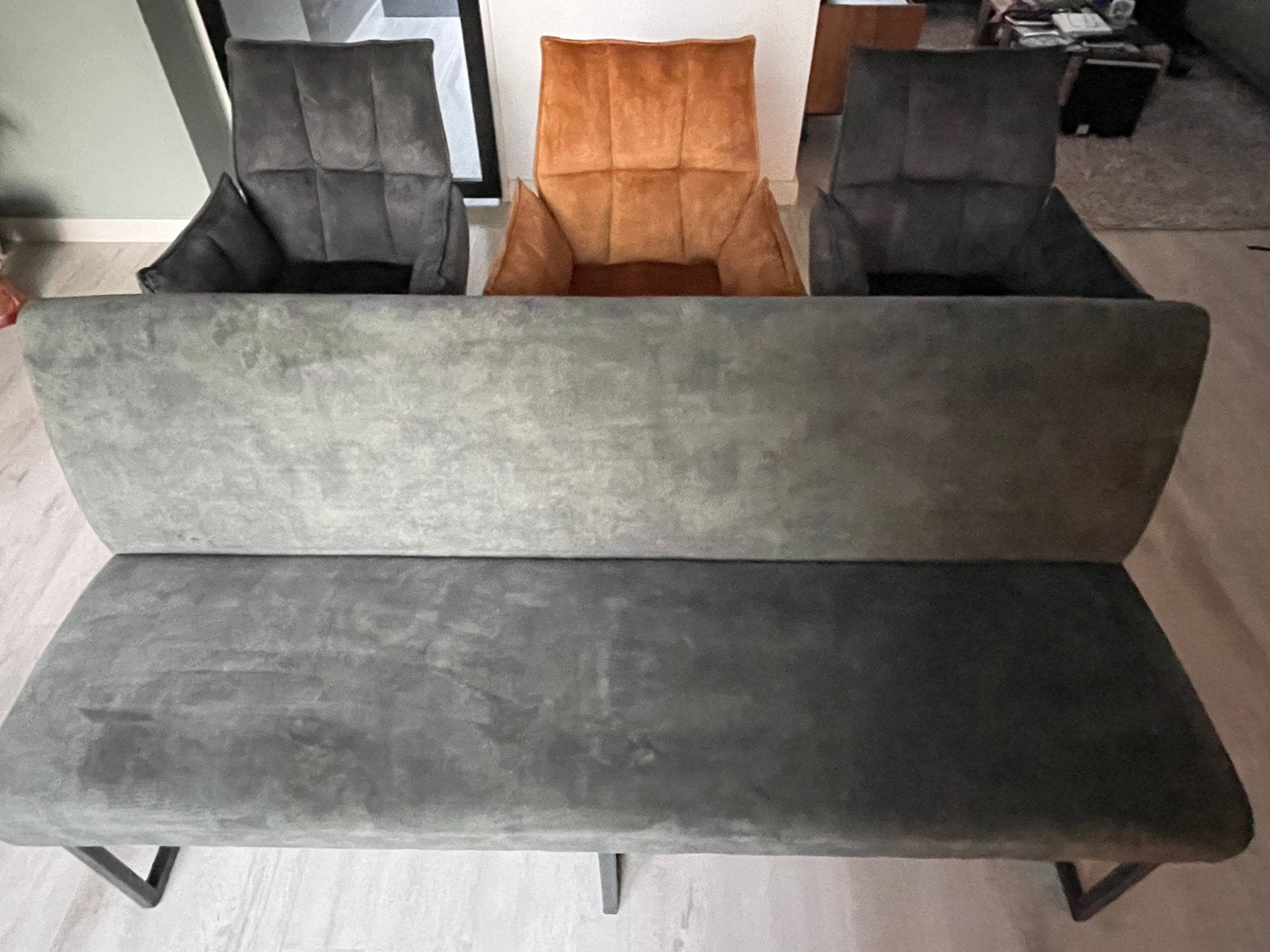 Huus eetkamerstoelen en -bank, Huis en Inrichting, Ophalen, Overige kleuren, Zo goed als nieuw, Stof