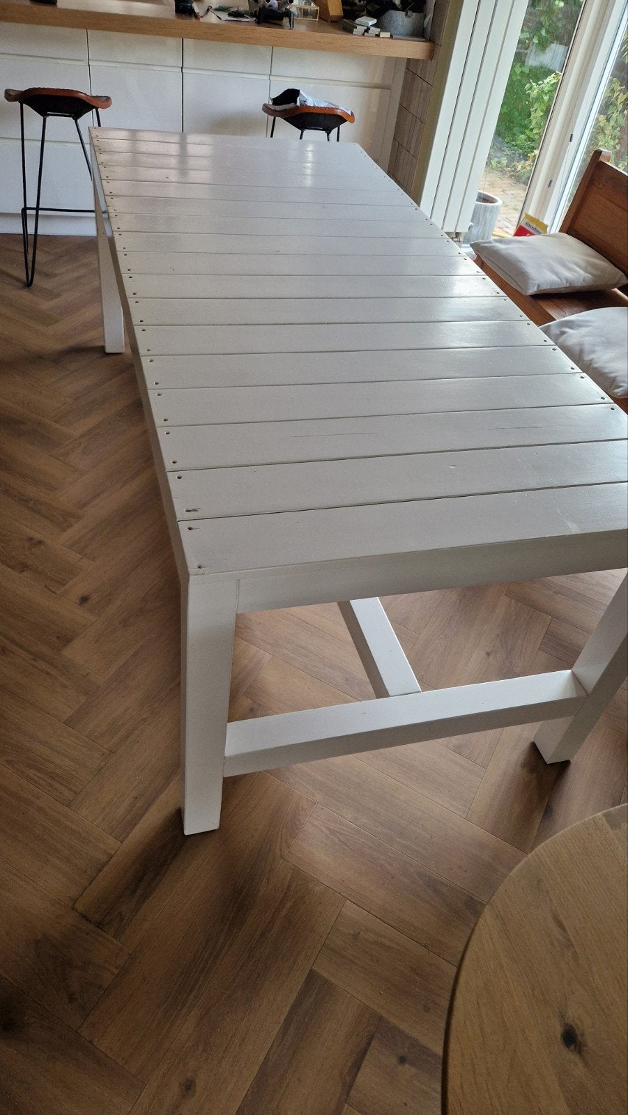 Grote witte eettafel - 210x95cm, Gebruikt, 200 cm of meer, Landelijke of moderne stijl, Vier personen