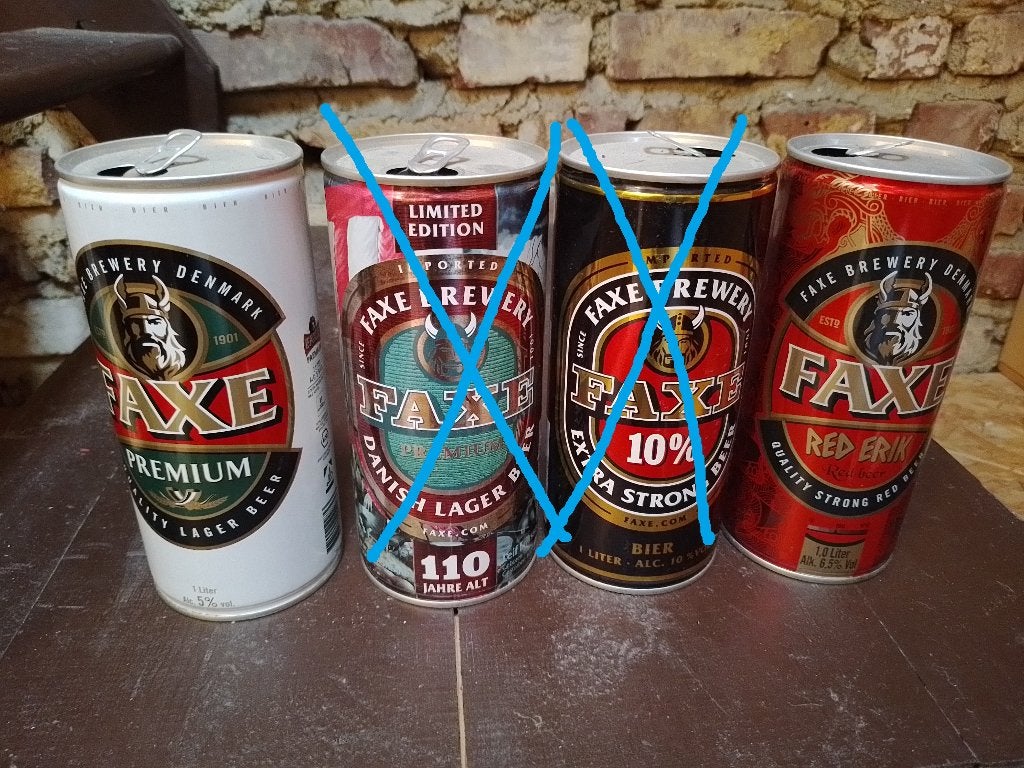 3 lege Faxe bierblikken (1 liter), Ophalen of Verzenden, Gebruikt, Overige typen, Overige merken
