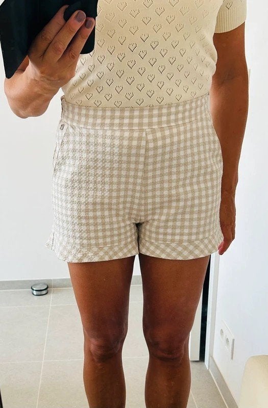 Geruit zomershortje NIEUW, Maat 38/40 (M), Kort, Beige, Nieuw