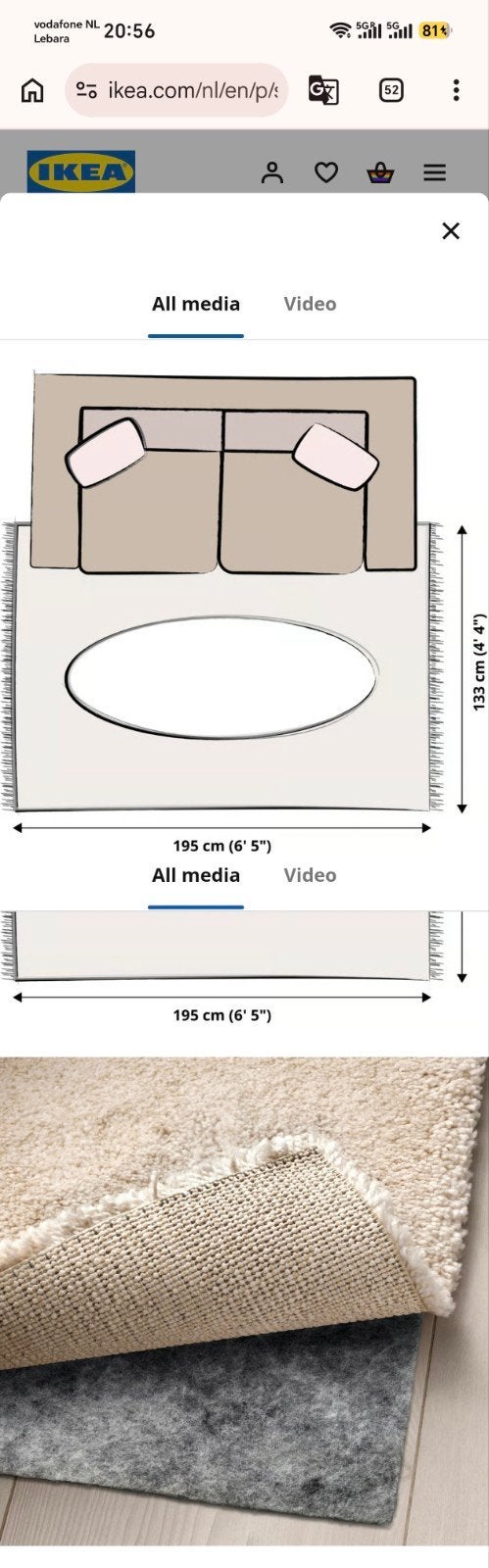 IKEA STOENSE Vloerkleed Gebroken Wit (133x195 cm) - Z.G.S., Ophalen