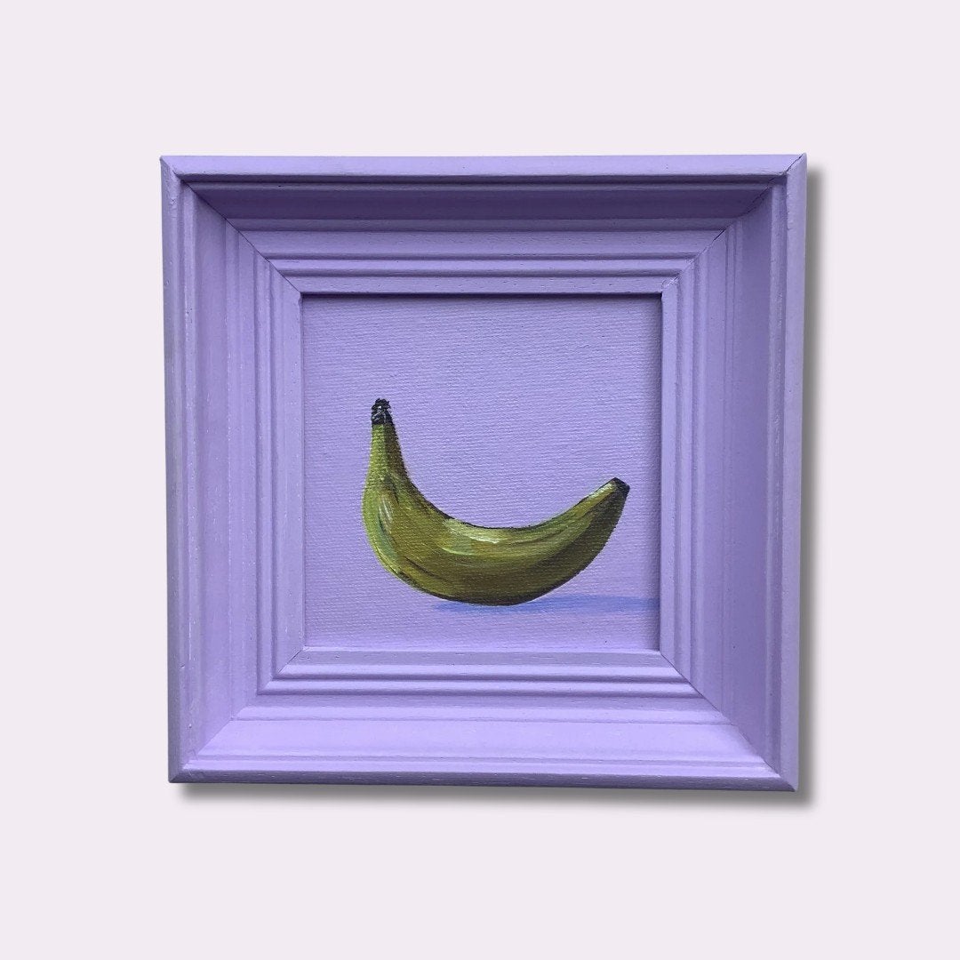 Bananen kunstwerkje in paars lijstje, Ophalen of Verzenden