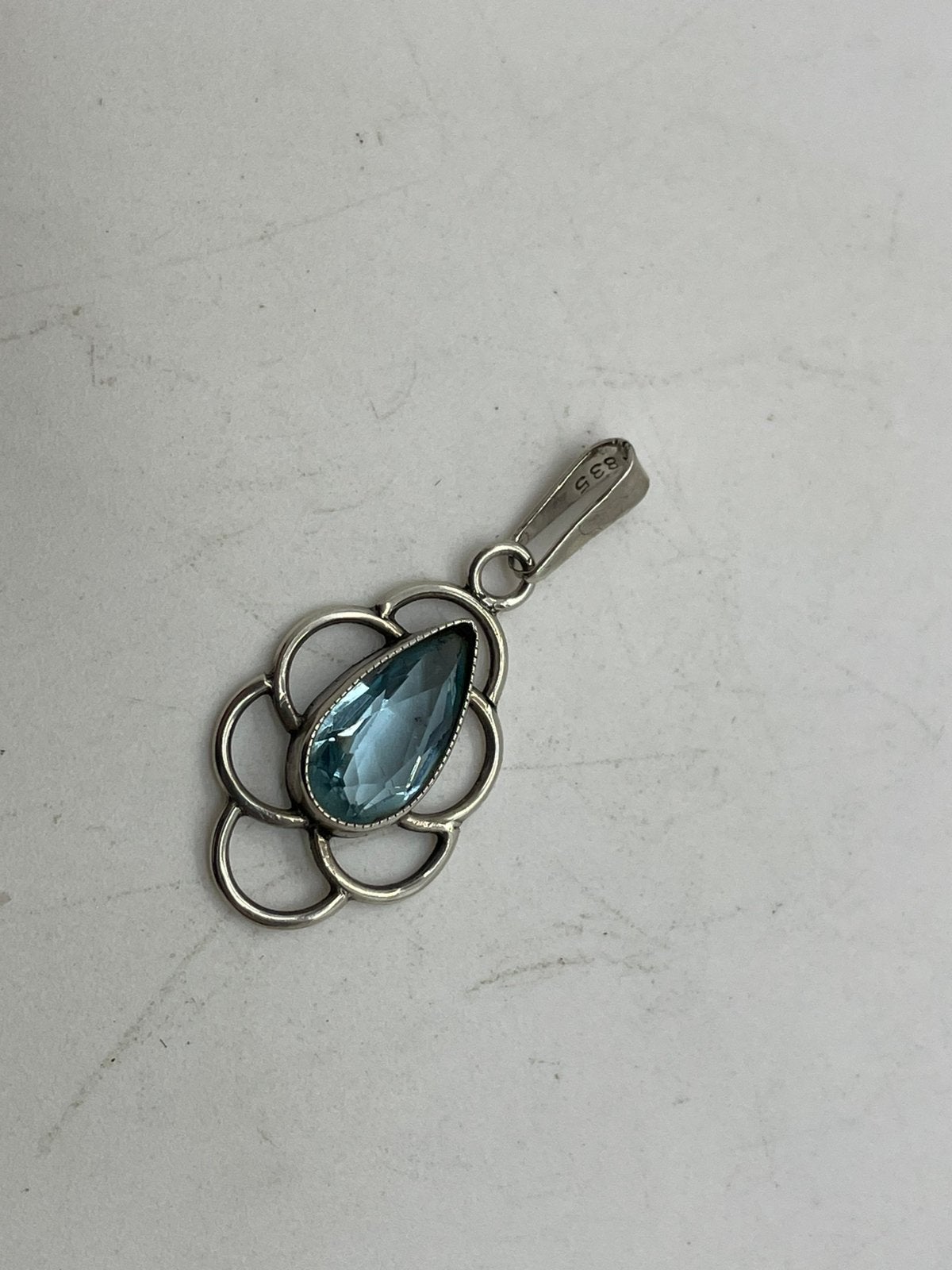 G386 Prachtige zilveren hanger lichtblauwe steen, Ophalen of Verzenden, Zilver, Hanger