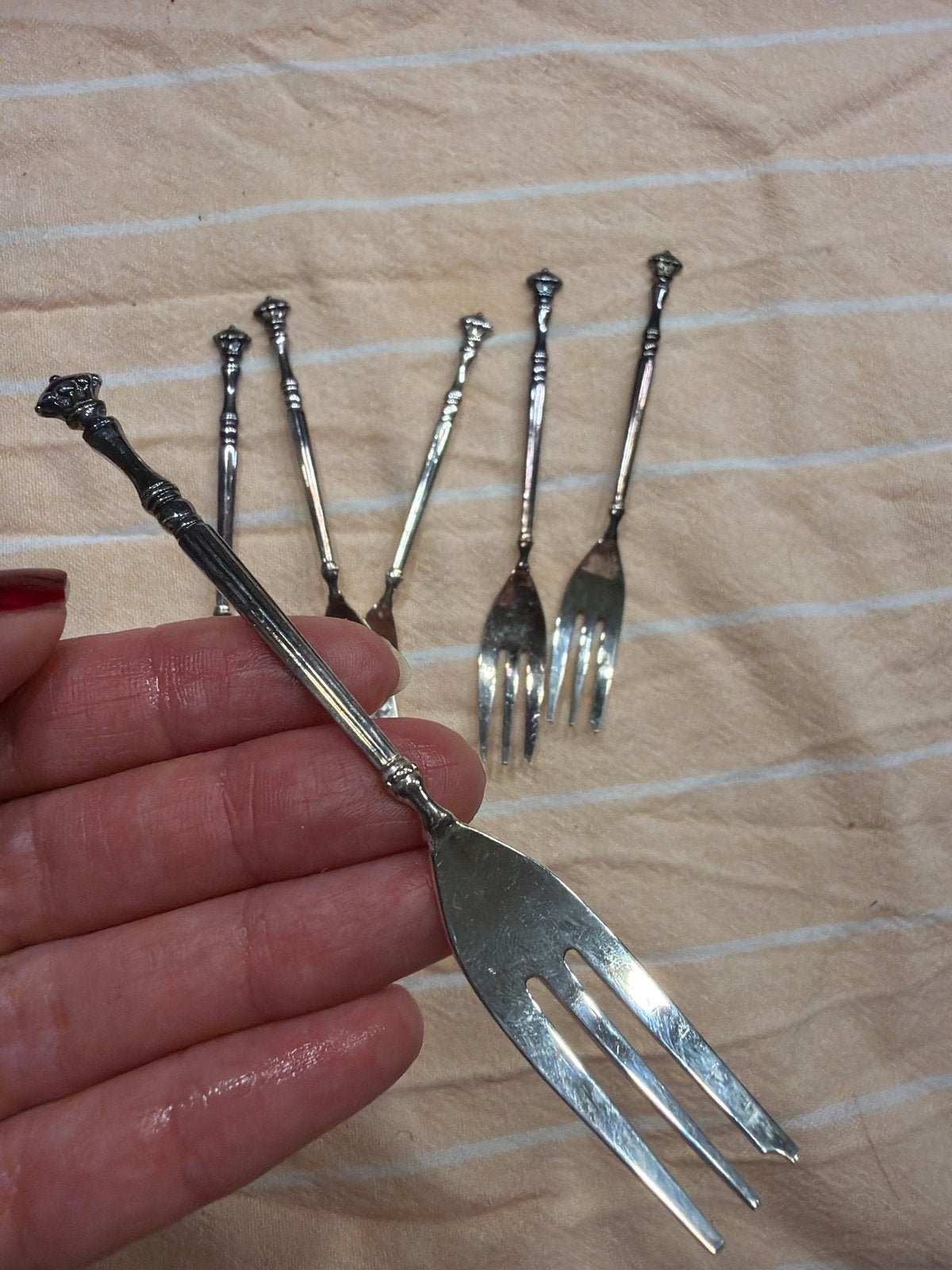 Set van 6 antieke zilveren gebaksvorkjes, Ophalen of Verzenden