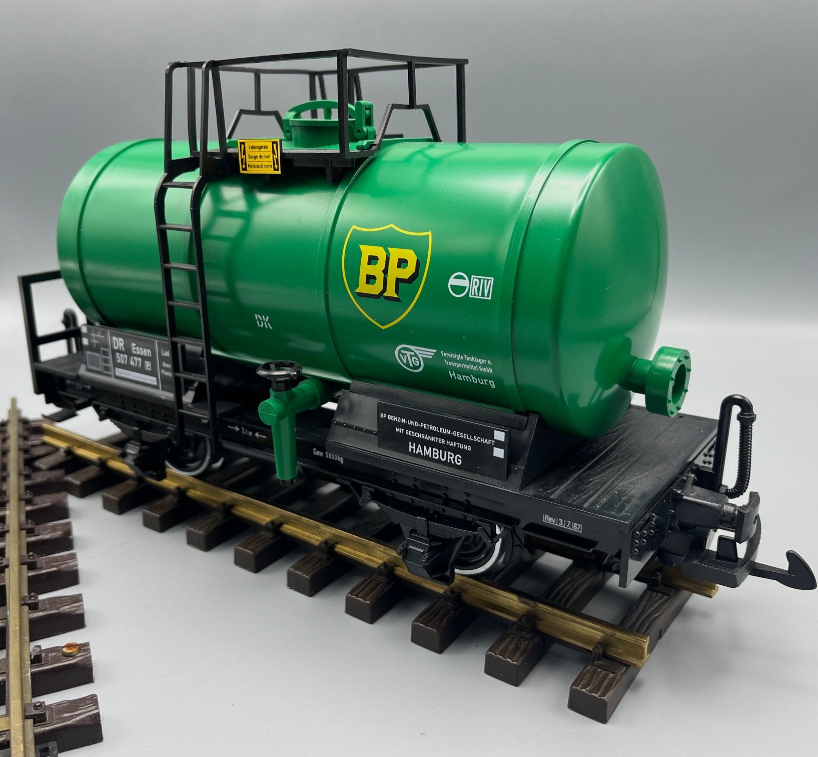 LGB tankwagon BP  groen, als nieuw, Gelijkstroom, Wagon, Ophalen of Verzenden, Zo goed als nieuw