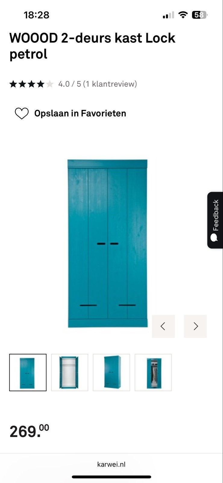 WOOOD 2-deurs kast petrol kledingkast kinderkamer gratis, Ophalen, Gebruikt, 100 tot 150 cm, 150 tot 200 cm