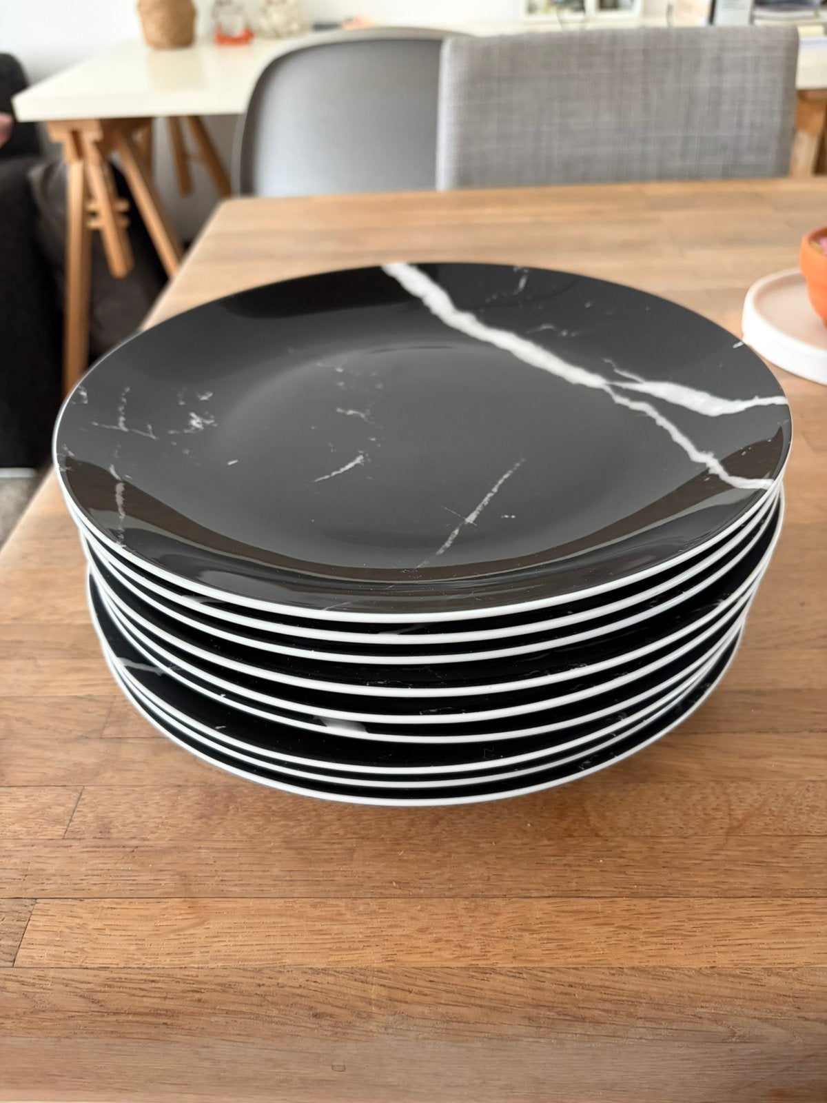 9x diner borden Salt & Pepper - zwarte marble kleur, Overige merken, Ophalen of Verzenden, Zo goed als nieuw, Bord(en)