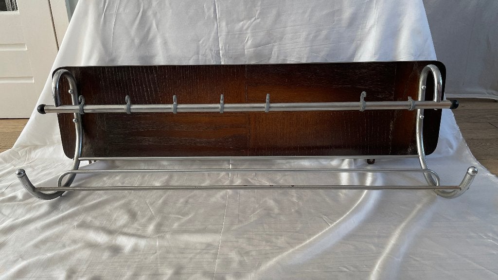 Vintage wandkapstok hout en chroom – jaren 50/60, Huis en Inrichting, Gebruikt, 100 tot 150 cm, Hout, Ophalen