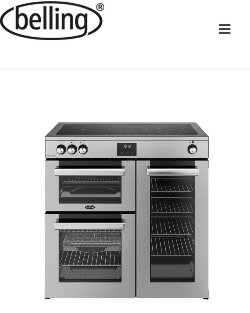 Belling Cookcentre 90Ei Professional, Ophalen, 60 cm of meer, Zo goed als nieuw, Energieklasse A of zuiniger