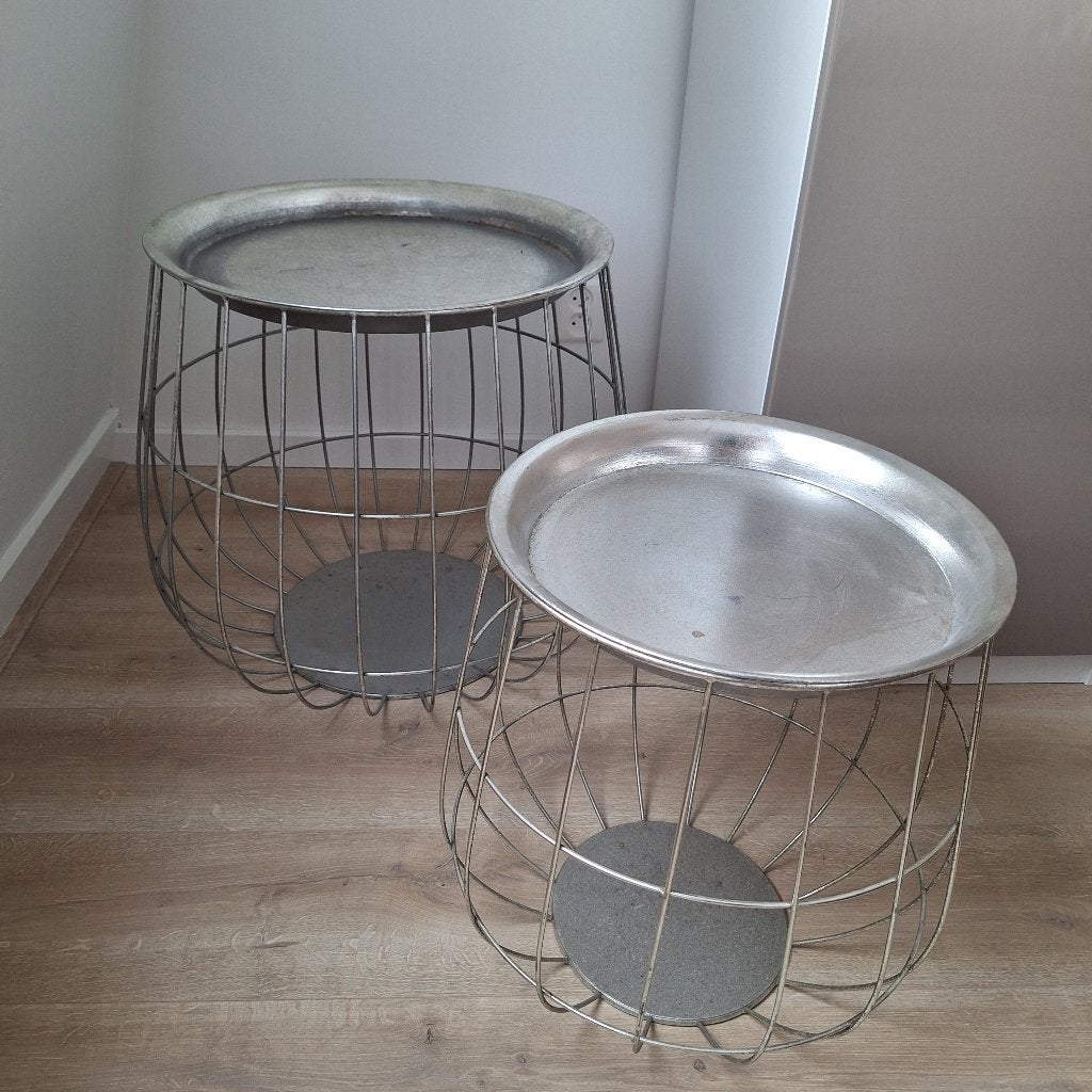 Bijzettafels, Huis en Inrichting, Tafels | Bijzettafels, Minder dan 55 cm, Gebruikt, Metaal of Aluminium, Rond