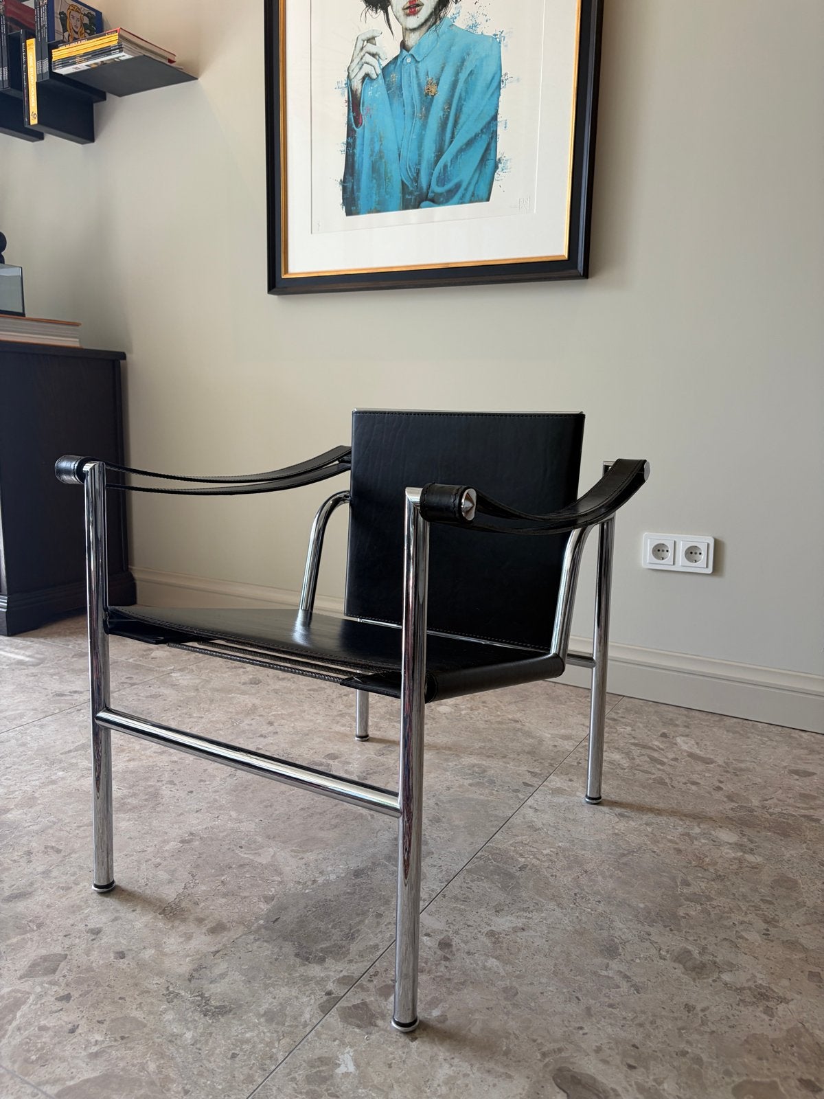 Cassina LC1 Fauteuil - Zwart Leer & Chroom (Set van 2), Ophalen of Verzenden