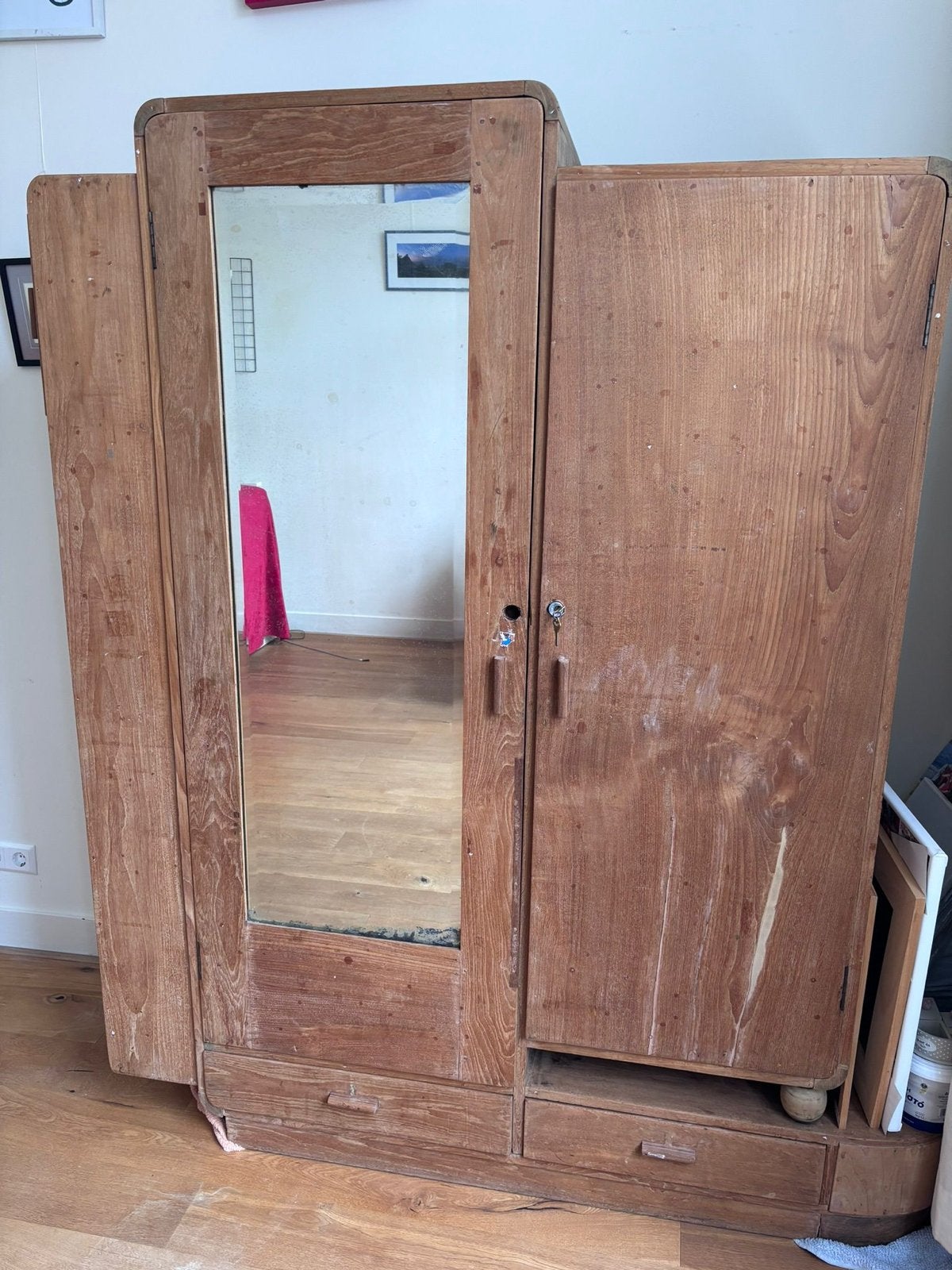 Teakhouten kledingkast met spiegel en lades - DIY project, Ophalen