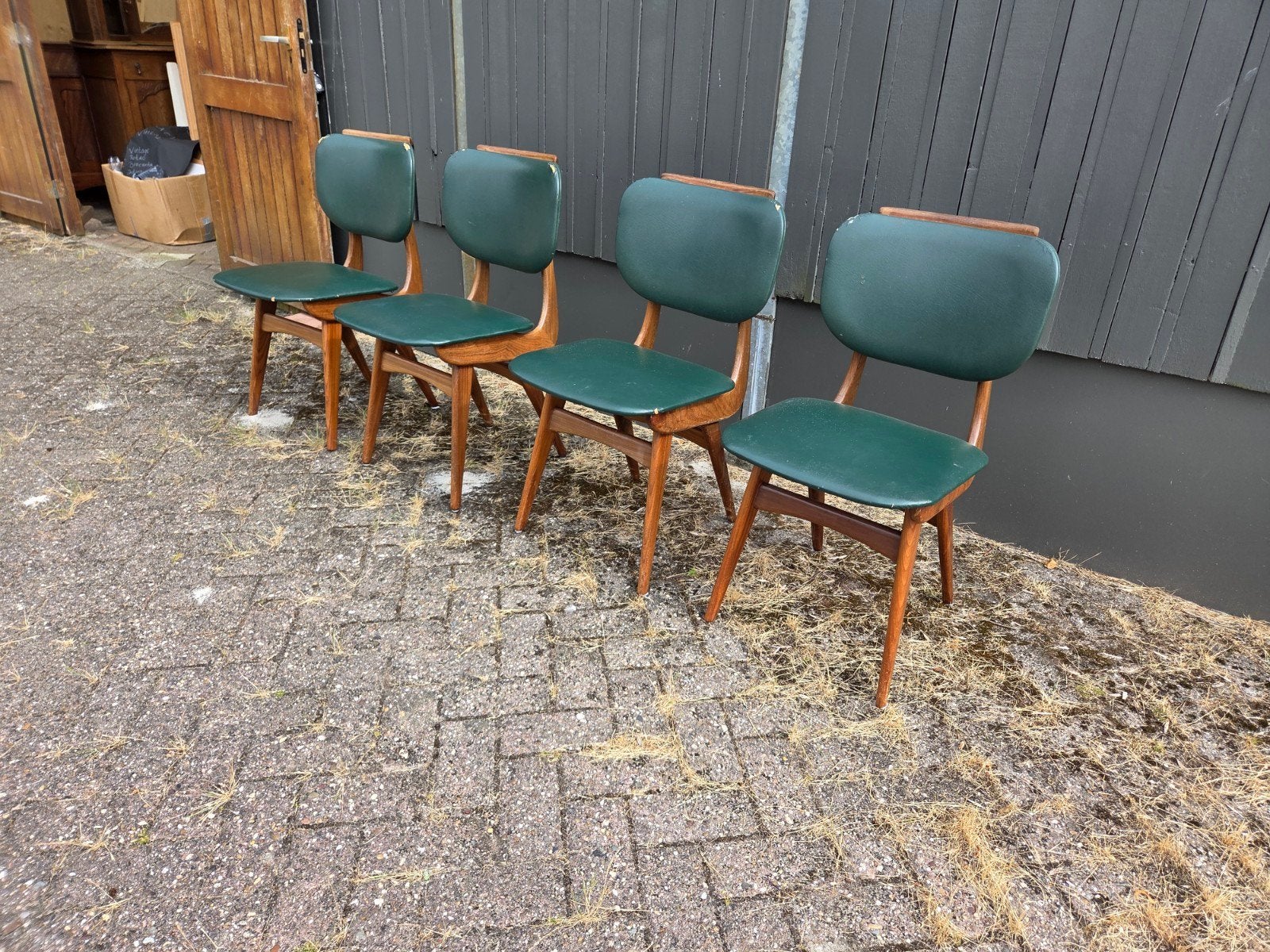 Retro vintage jaren 50 60 Bako stoelen teak green, Ophalen, Huis en Inrichting