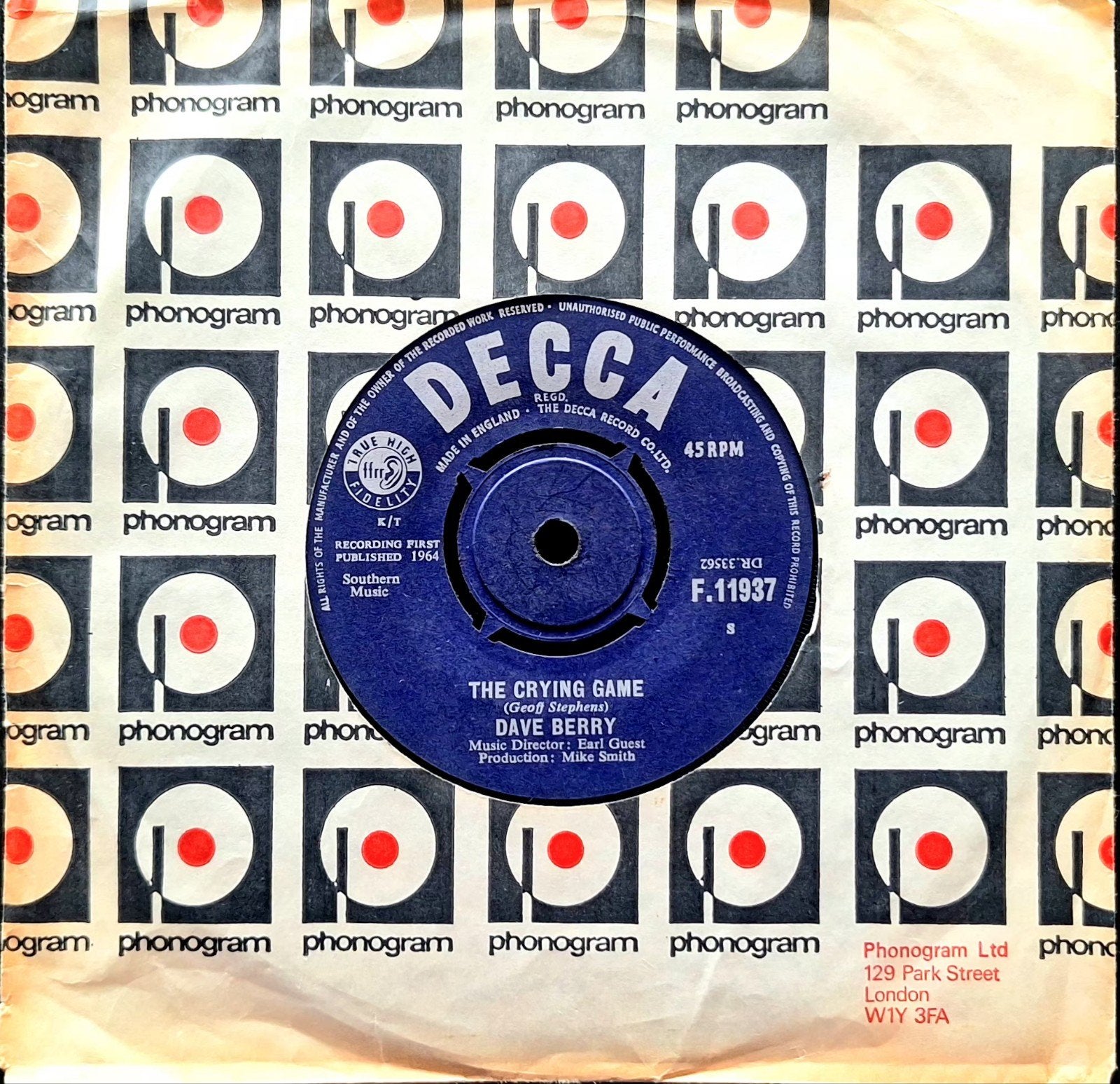 7"/SINGLE  DAVE BERRY - The Crying Game, Cd's en Dvd's, Ophalen of Verzenden, Gebruikt, Pop