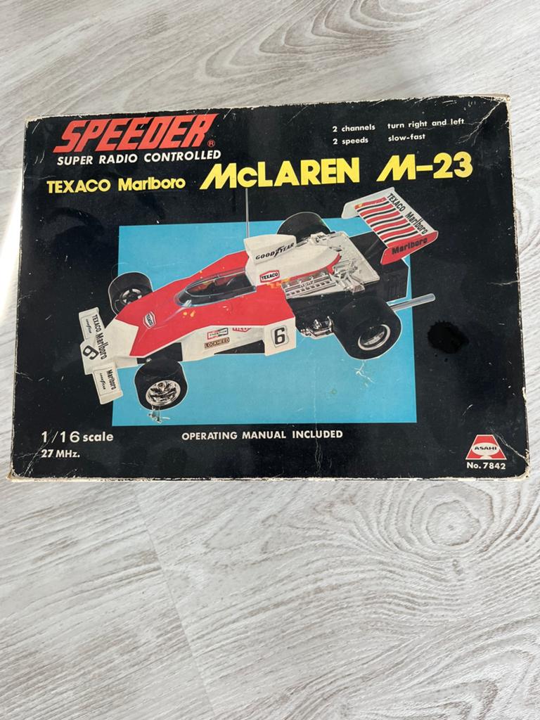 Vintage Speeder McLaren M-23 RC Auto 1:16 Asahi No. 7842, Elektro, Ophalen of Verzenden, Zo goed als nieuw, RTR (Ready to Run)
