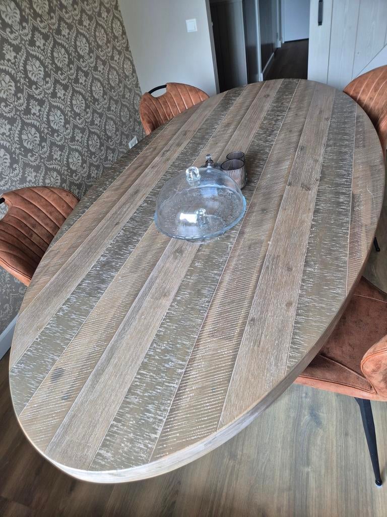 Ovale eettafel met houten blad, Huis en Inrichting, Tafels | Eettafels, Ophalen, Ovaal, 200 cm of meer, 100 tot 150 cm
