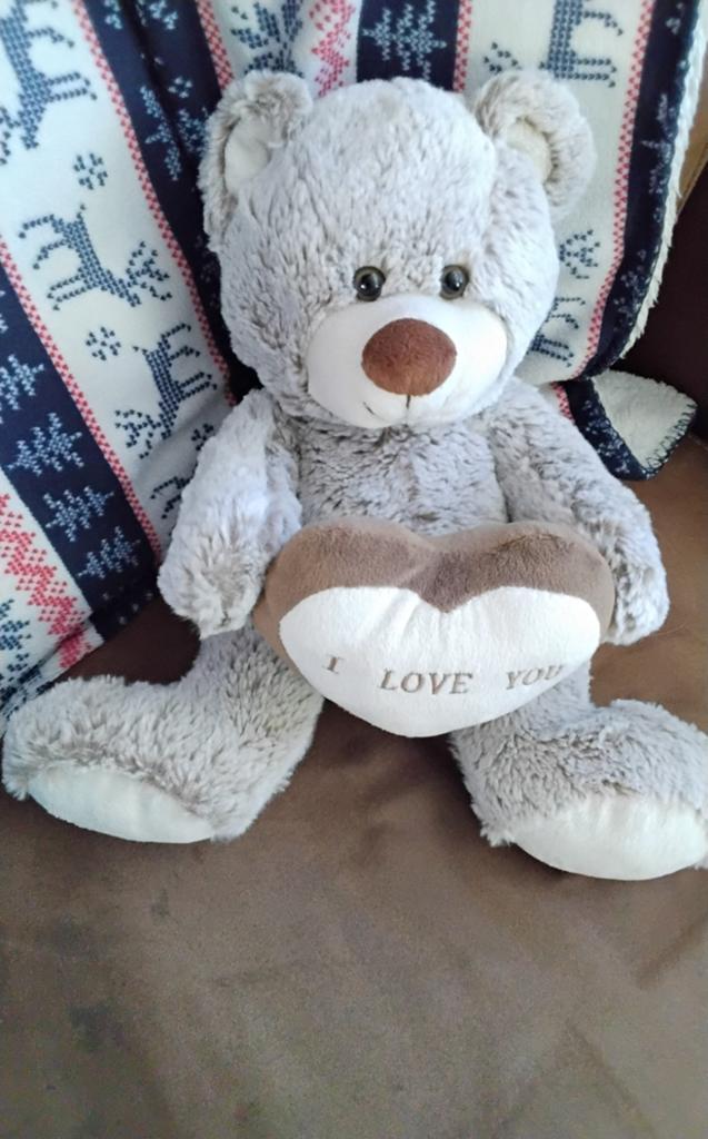 Grote grijze teddybeer met 'I love you' hart, Kinderen en Baby's, Speelgoed | Knuffels en Pluche, Overige merken, Overige karakters