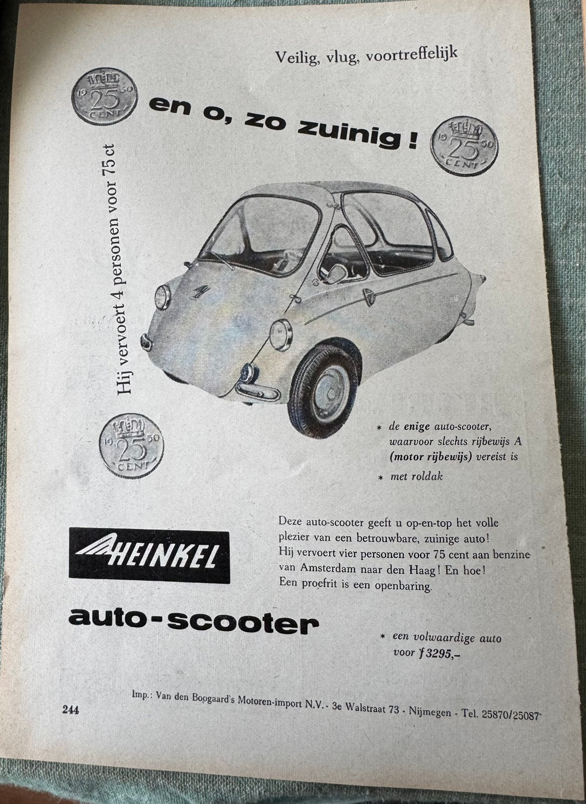 Advertentie Heinkel auto scooter, Verzenden, Zo goed als nieuw, Auto's