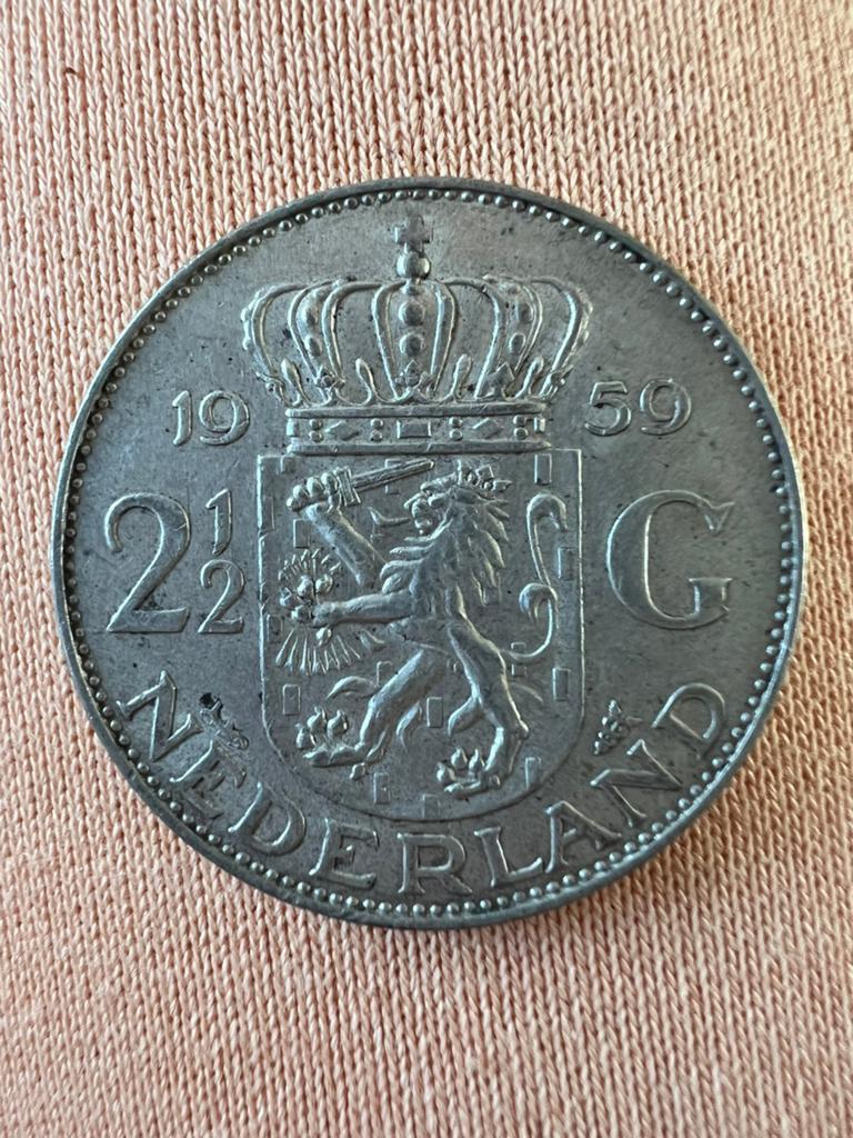 Zilveren rijksdaalder 2,5 gulden uit 1959, Postzegels en Munten, Munten | Nederland, Ophalen of Verzenden, Koningin Juliana, 2½ gulden