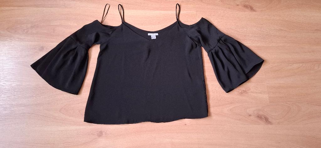 maat 36 leuke zwarte blouse met open schouders merk H&M, H&M, Verzenden, Zwart, Zo goed als nieuw
