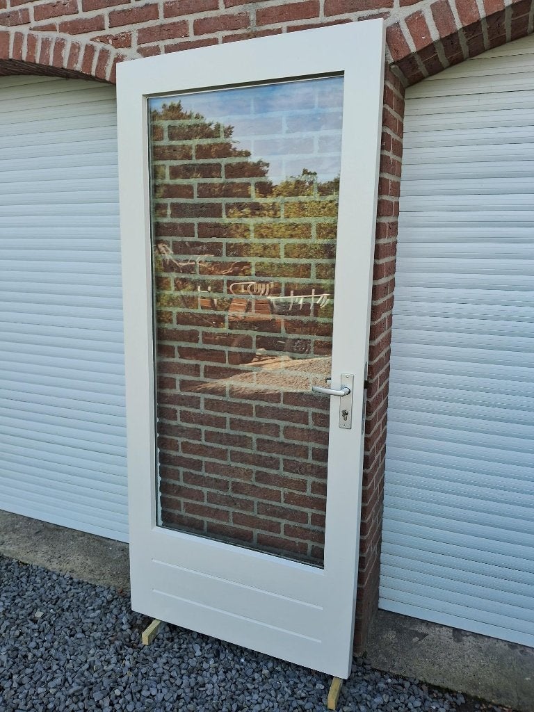 achterdeur, balkondeur, schuurdeur, hardhout, dubbel glas, Doe-het-zelf en Verbouw, Ophalen, Gebruikt, 80 tot 100 cm, Buitendeur