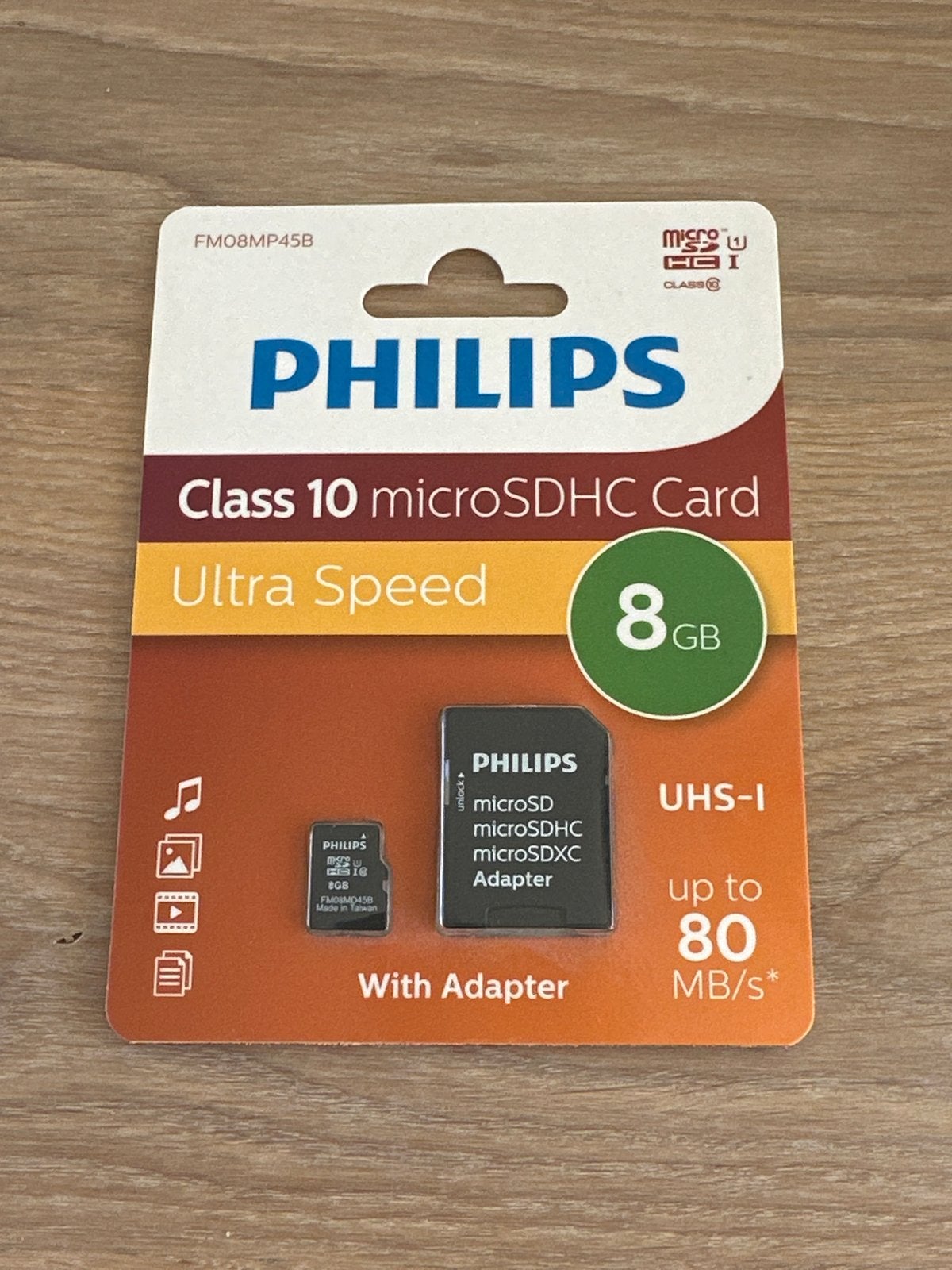 Philips Class 10 microSDHC Kaart 8GB met Adapter, Audio, Tv en Foto, Ophalen of Verzenden, Nieuw, SDHC, 8 GB