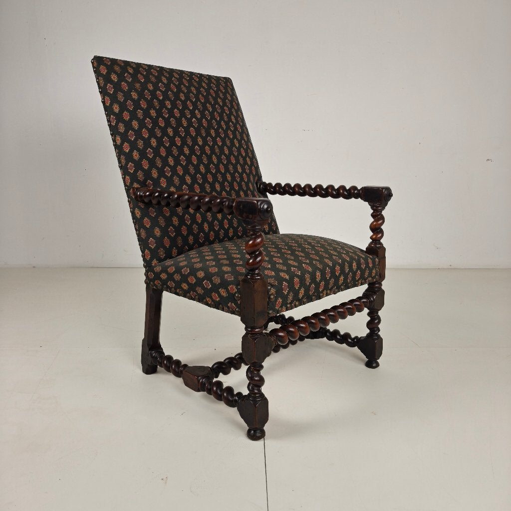 Engelse fauteuil met gedraaide poten, donker eiken, ca. 1700, Ophalen of Verzenden