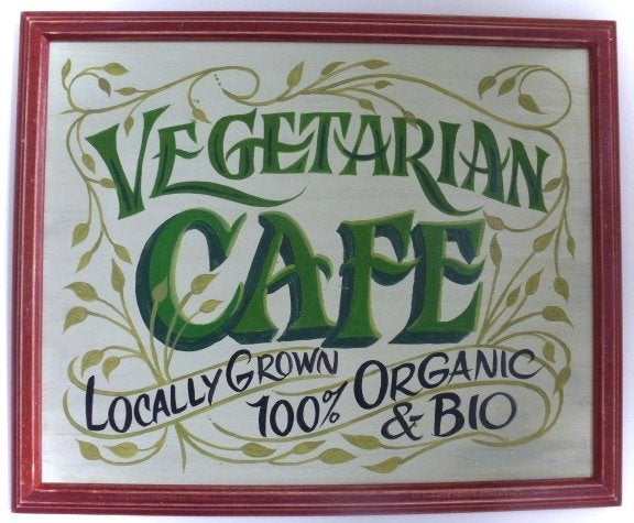 Handgeschilderd reclame bord/veganistisch/Vegan/Vegetarisch, Reclamebord, Nieuw, Ophalen of Verzenden, B6