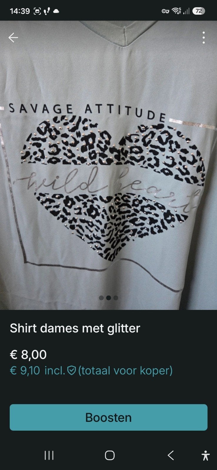 Dames shirt met glitter hart - Savage Attitude, Kleding | Dames, Maat 38/40 (M), Blauw, Ophalen of Verzenden, Onbekend