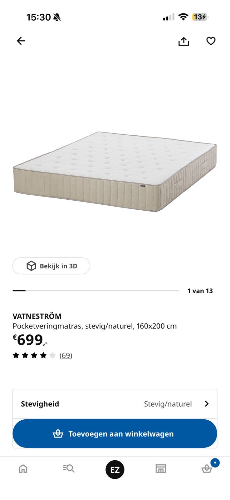 IKEA VATNESTRÖM Pocketveringmatras incl. boxspring, Ophalen, Gebruikt, Tweepersoons, Matras