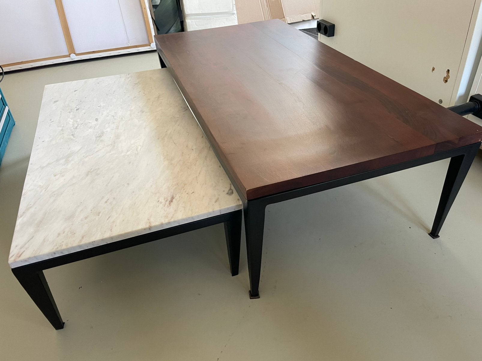 Woood salontafel set mango hout en marmer, Ophalen, Rond, 50 tot 100 cm, Zo goed als nieuw