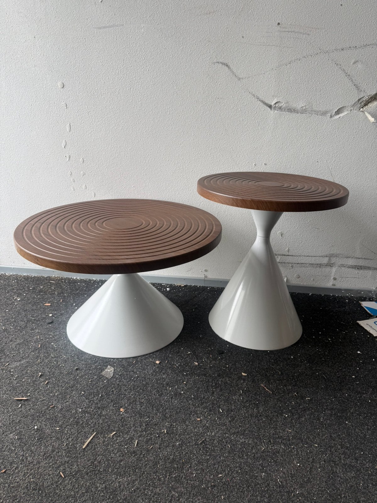 Salontafel set Japandi walnootlook met metalen witte poten, Ophalen of Verzenden, Zo goed als nieuw
