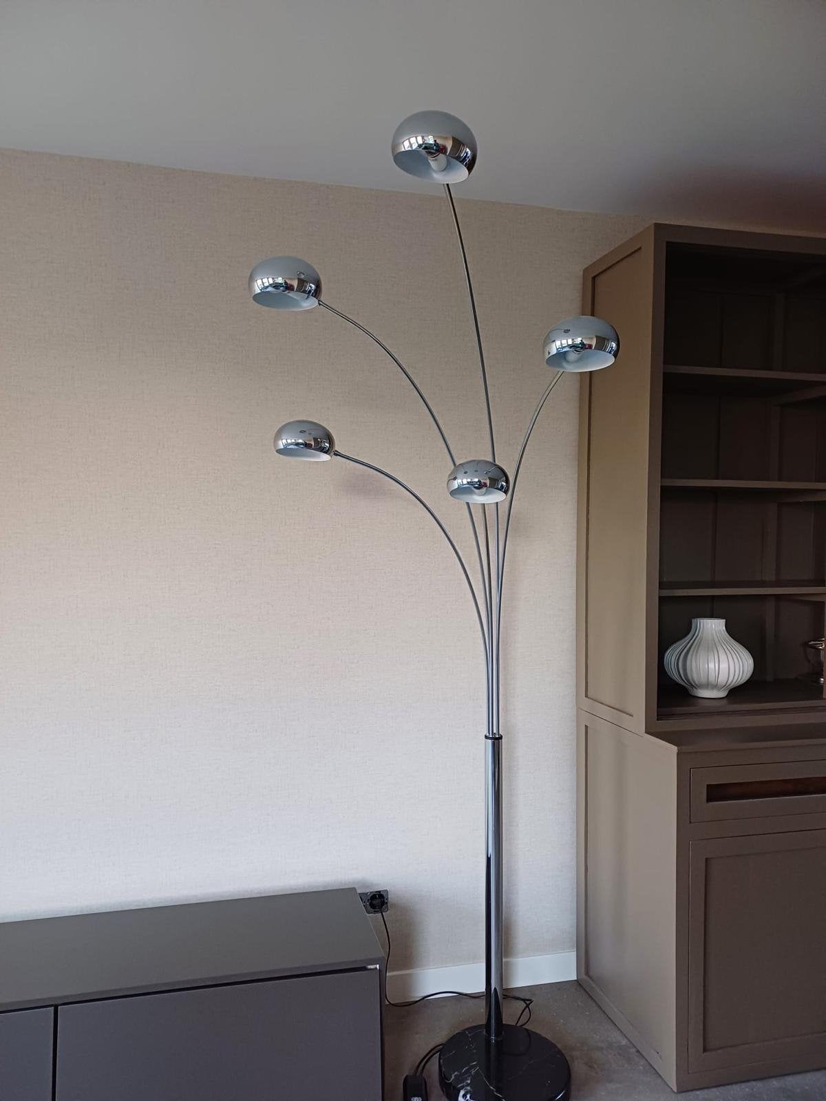 Design vloerlamp zilver 5-lichts, Huis en Inrichting, Lampen | Vloerlampen, Ophalen, Gebruikt, 200 cm of meer, E14 (klein)