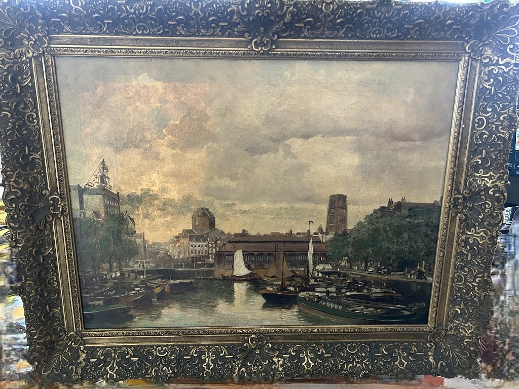 olieverfschilderij – Cor van der Zwalm (Rotterdam 1884–1955), Antiek en Kunst, Ophalen, Maritiem / water, Doek, Bijzondere lijst