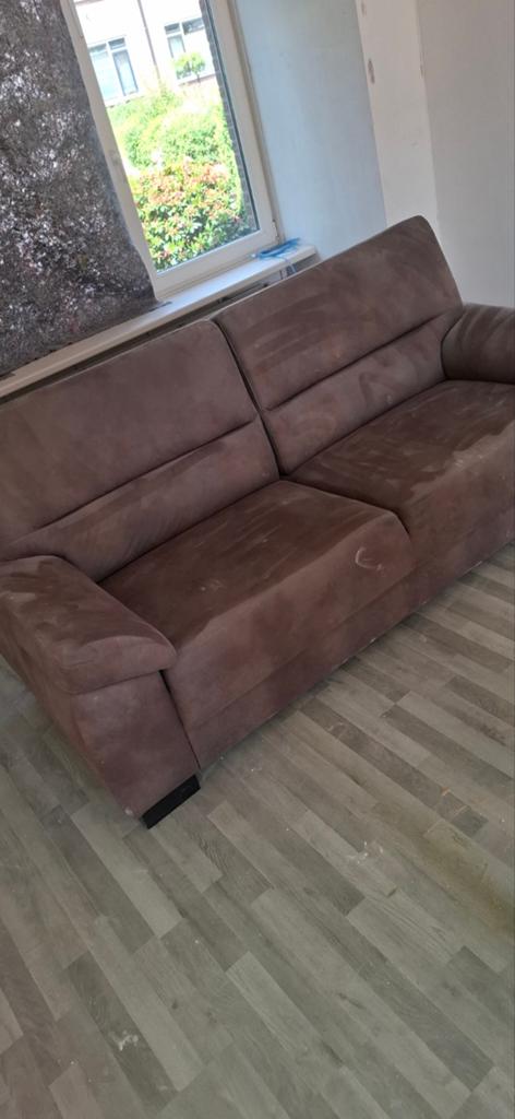 GRATIS! Bruine tweezitsbank, Ophalen, Gebruikt, 150 tot 200 cm, Tweepersoons
