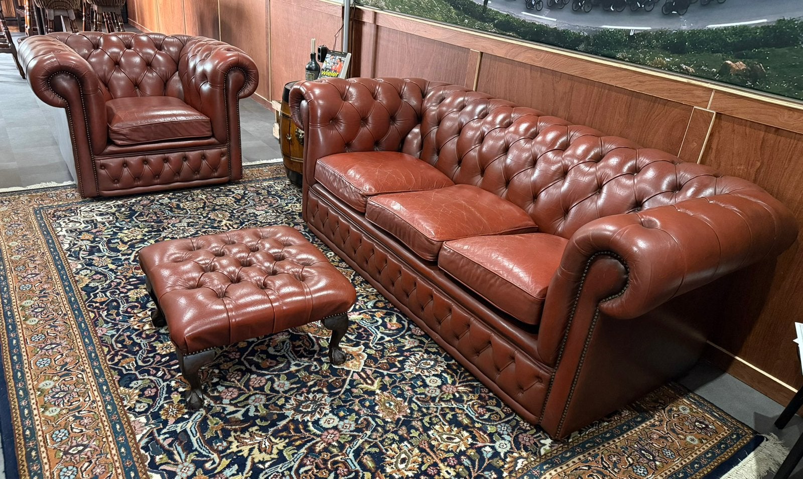 Chesterfield Bank - Fauteuil - Hocker met certificaat, Ophalen, Gebruikt