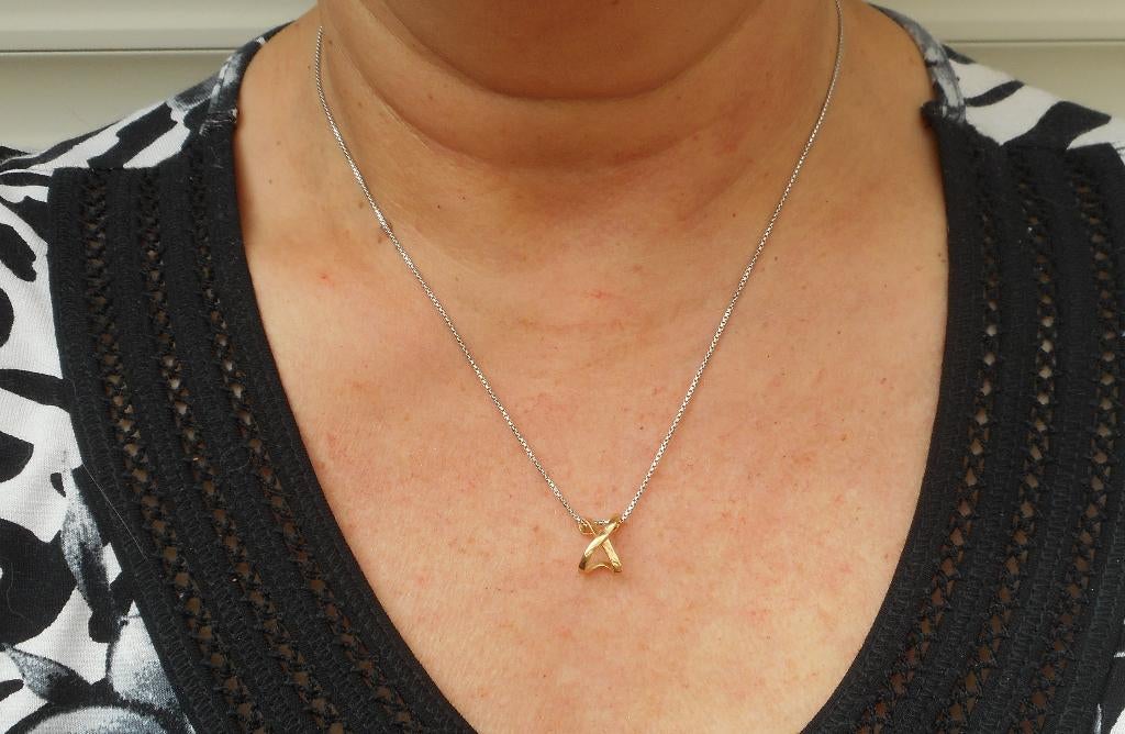 Zilveren verstelbare ketting met verguld hangertje nr.1709, Sieraden, Tassen en Uiterlijk, Kettingen, Zo goed als nieuw, Zilver