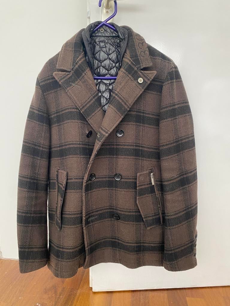 G-Star RAW Geruit Wollen Peacoat Heren - Maat M, Kleding | Heren, Jassen | Winter, Ophalen of Verzenden, Zo goed als nieuw, Maat 48/50 (M)