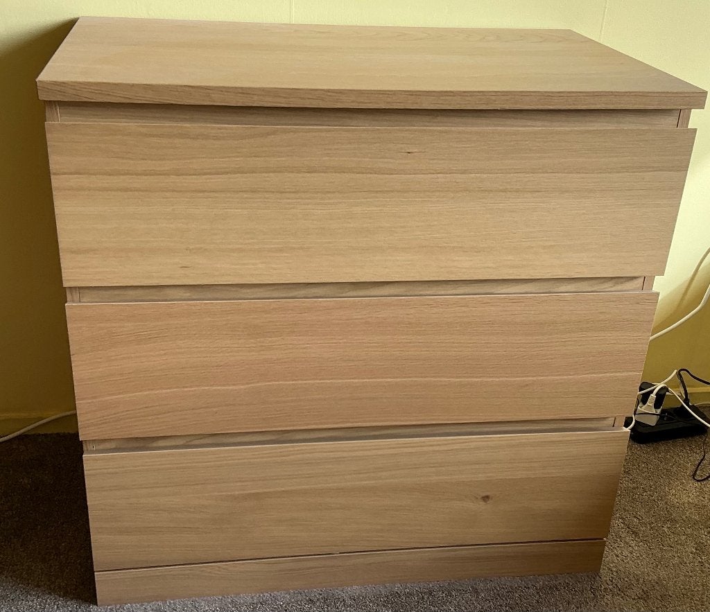 Ladekast Malm van IKEA,wit gelazuurd eikenfineer met 3 lades, Huis en Inrichting, Ophalen, Gebruikt, 50 tot 100 cm, 3 of 4 laden