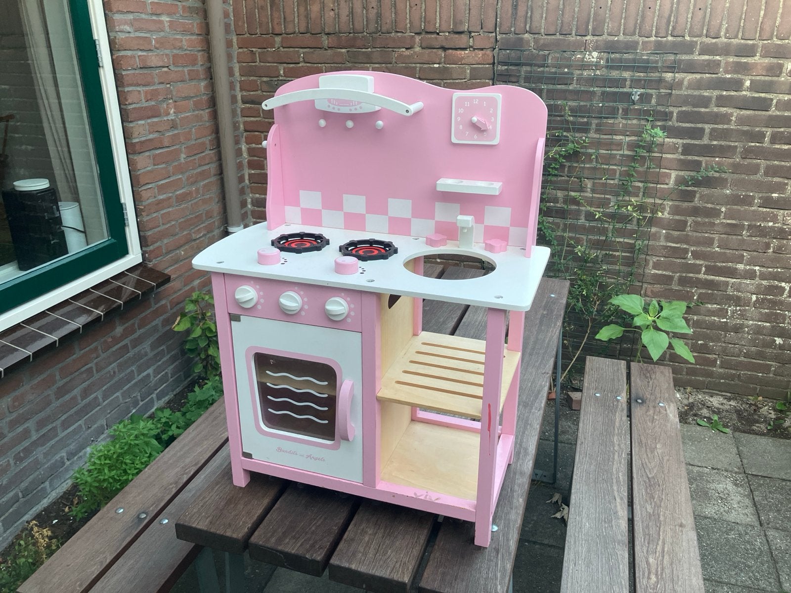 Roze houten kinderkeuken, speelkeuken, Ophalen, Gebruikt, Meubelstuk of Keukentje