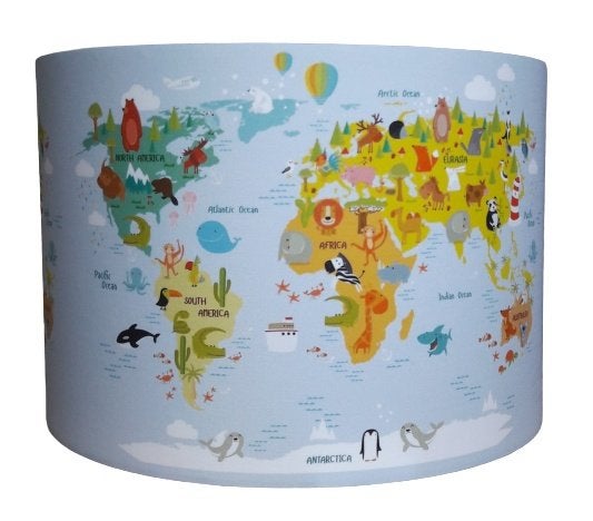 Kinderlamp Hanglamp Lamp Wereldkaart Dieren Designed4Kids, Designed4Kids, Nieuw, Ophalen of Verzenden, Designed4kids@live.nl