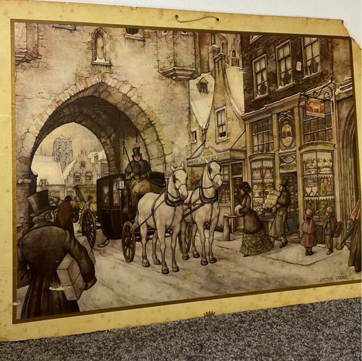 Twee nostalgische Anton Pieck stadsgezichten, Antiek en Kunst, Ophalen