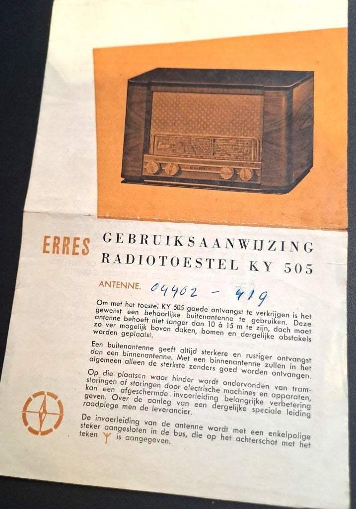 Oude gebruiksaanwijzing Erres radiotoestel KY 505, Ophalen, Zo goed als nieuw, Radio