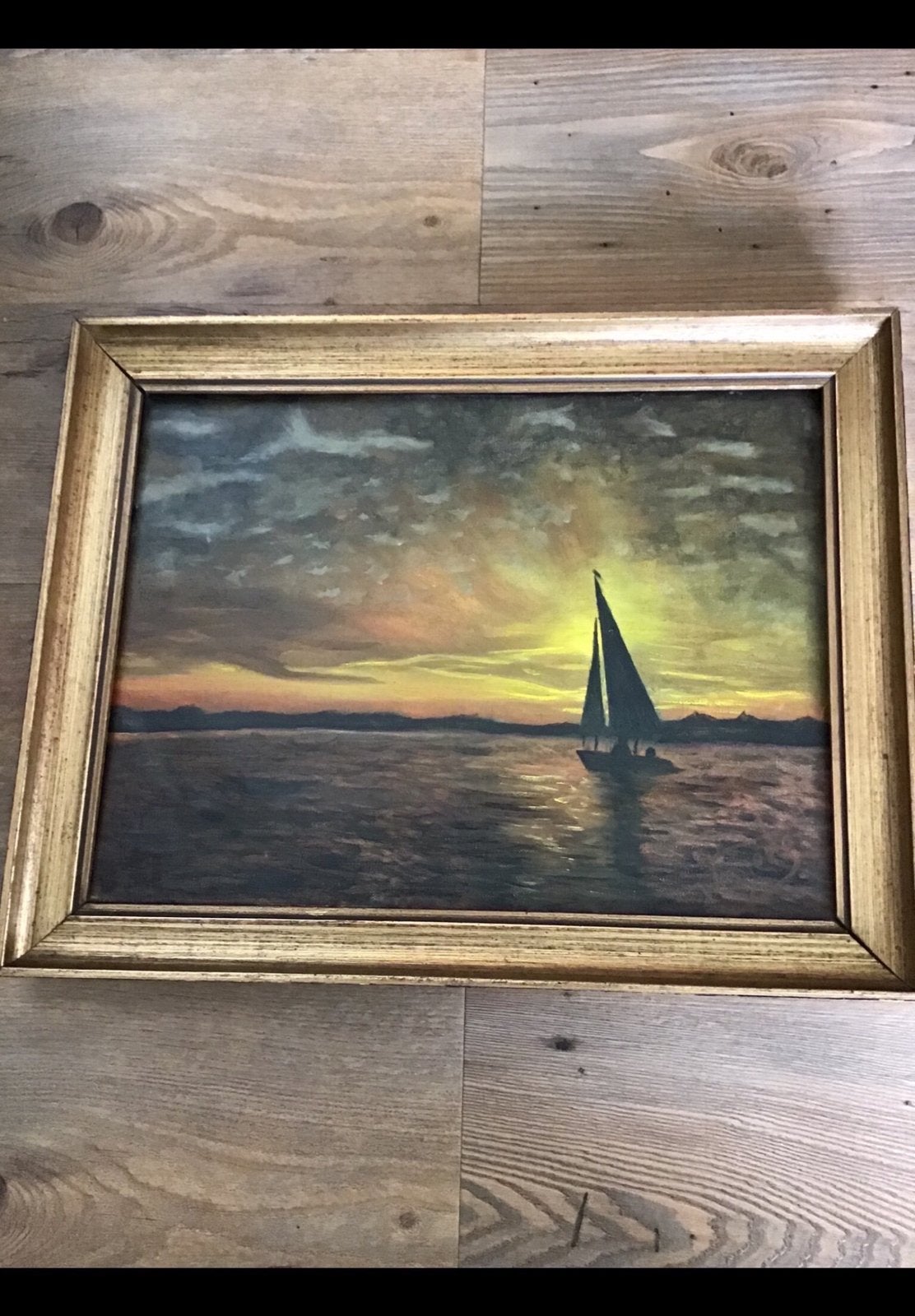 Schilderij Luc Wanseele 20 ste eeuw zeilboot & zonsondergang, Ophalen of Verzenden