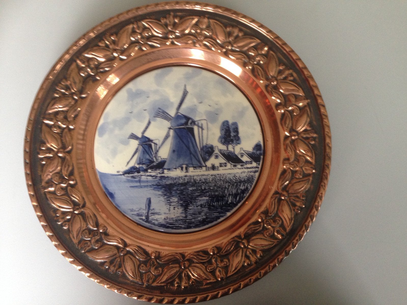Wandbord, 30 cm, blauw decoratieve opknopingsplaat koper, Ophalen of Verzenden