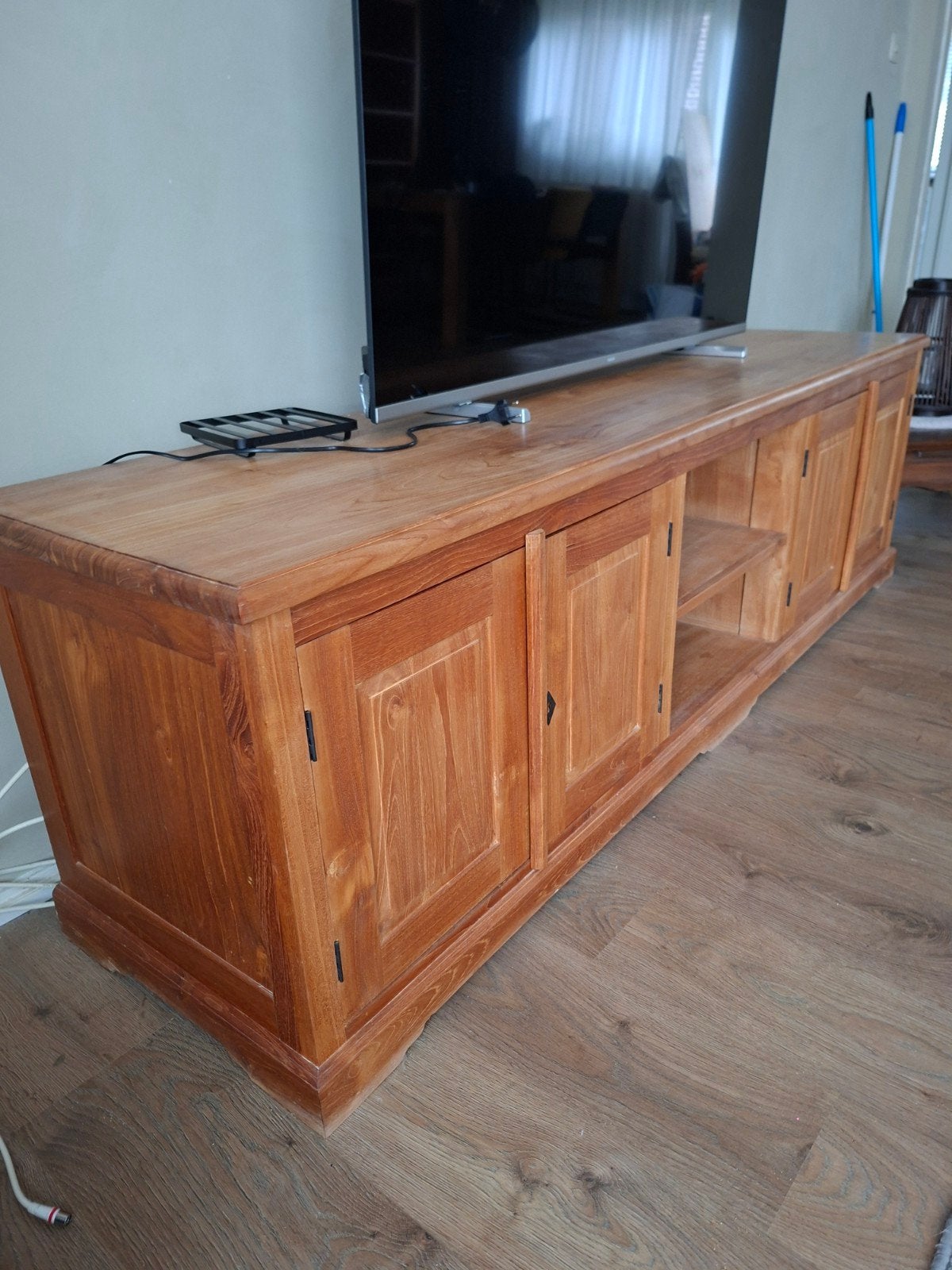 Mooie teak houten tv meubel, Ophalen, Gebruikt, 150 tot 200 cm, Teakhout