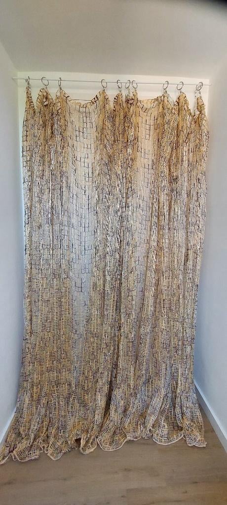 2 stuks jaren 70 Vintage gaas vitrage gordijn  350 x 230 cm, Eu, Crème, Ophalen of Verzenden, Zo goed als nieuw